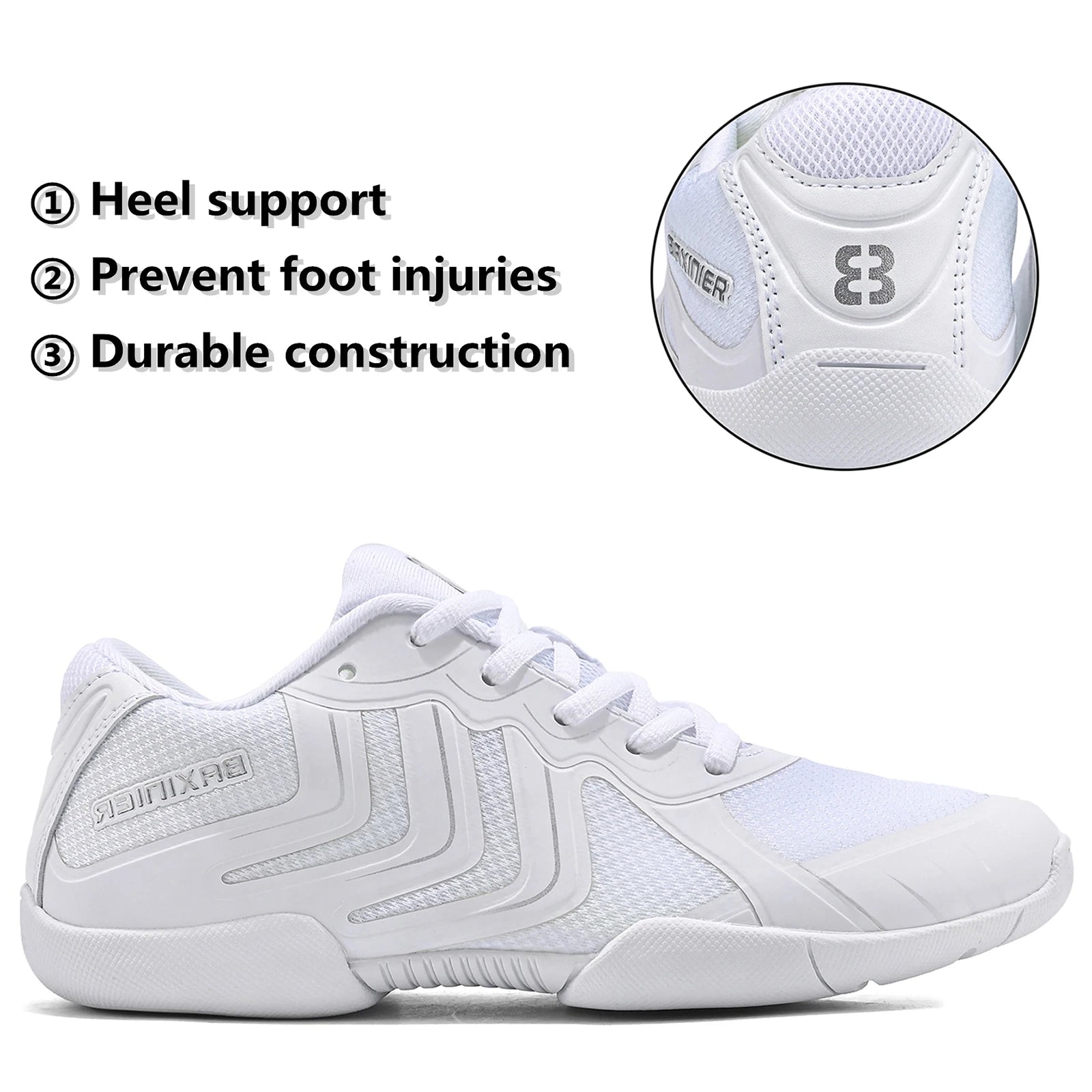 BAXINIER Girls White Cheer Shoes Youth Competition Cheerleading Dance Sneakers Women Breathable Athletic Training Tennis