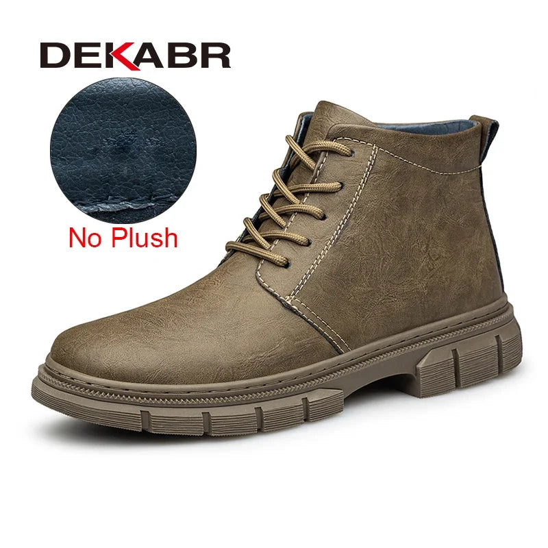 DEKABR Fashion Warm Men Snow Boots Autumn Winter Lace Up Comfortable Waterproof Plush Simple Style Ankle Shoes Men Big Size 47