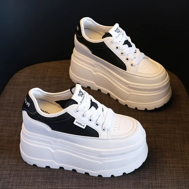 Fujin 8cm Microfiber Leather Vulcanize High Brand Comfy Chunky Sneaker Loafer Spring Autumn Platform Wedge Vulcanize Women Shoes