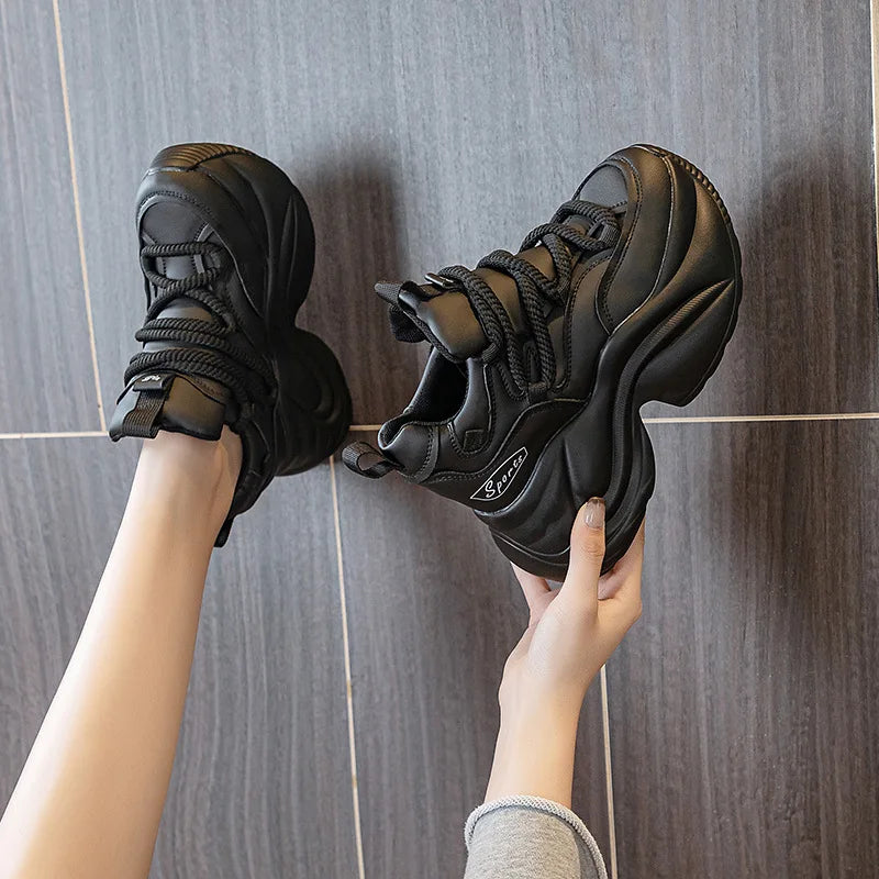 Fujin 9cm Platform Wedge Sneakers Chunky Genuine Leather Women Summer Shoes Spring Autumn Walking Sneakers Vulcanize Fashion