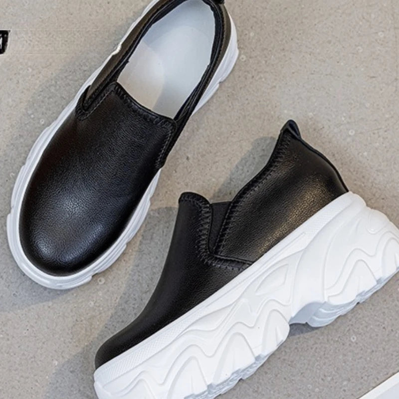 Fujin 9cm White Platform Sneakers for Women White Shoes Wedge Chunky Platform Shoes Footwear Female Slip on Slipony Shoes