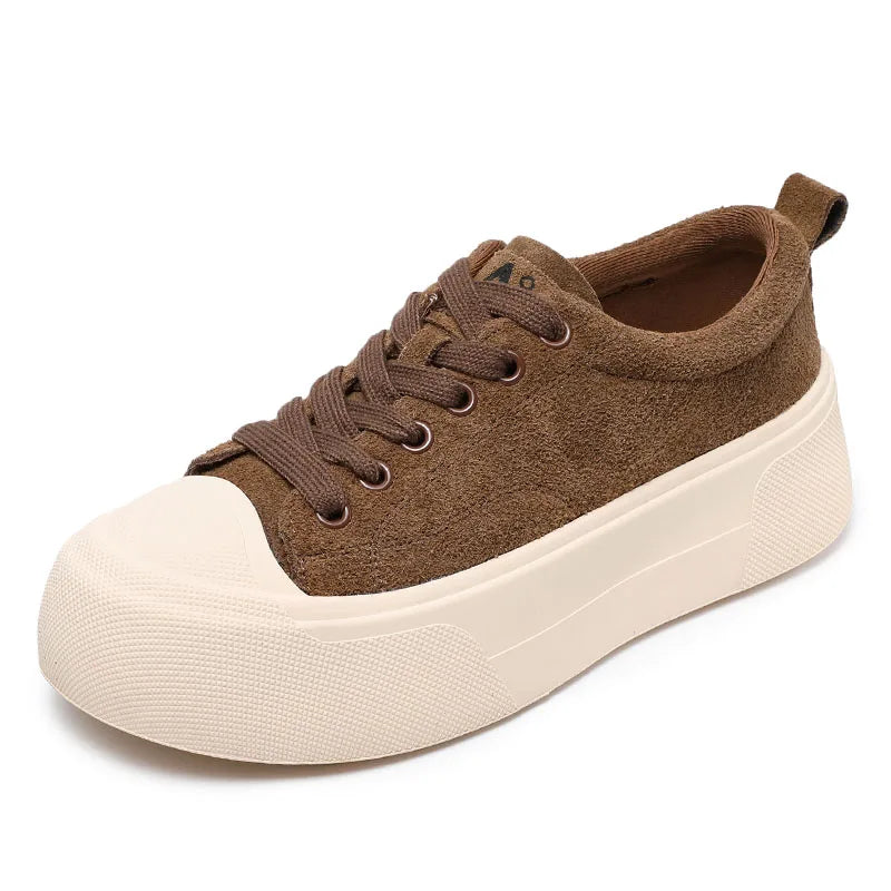DRKANOL 2025 Fashion Women Flat Platform Shoes Spring Lace-Up Quality Cow Suede Round Toe Casual Sneakers Ladies Board Shoes