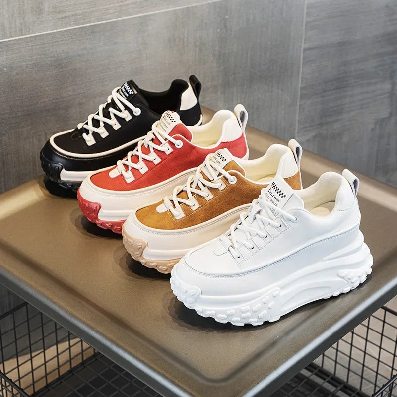 Fujin 7cm Suede Genuine Leather Platform Wedge Chunky Sneakers Spring Leisure Women Vulcanize Thick Bottom Winter Plush Shoes