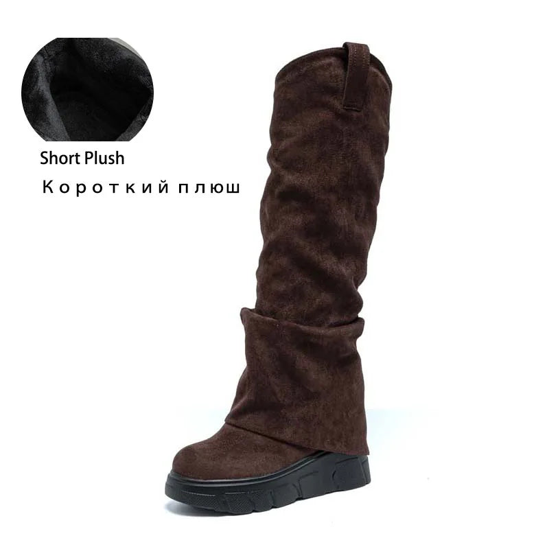 fujin 10cm heel knee high boots for women platform boots ankle spring autumn winter wedge comfy comfortable boots Ankle Booties