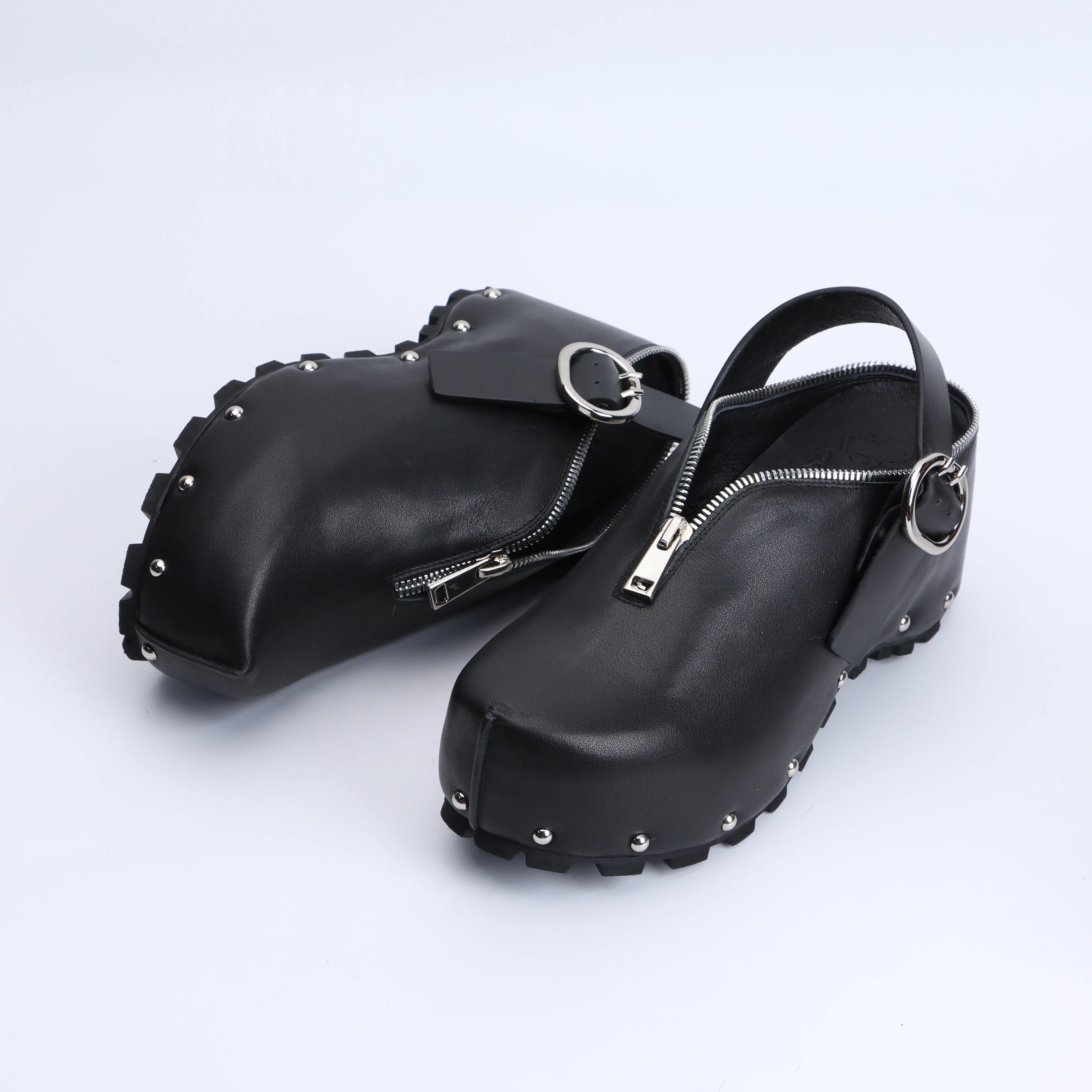 Luxury Designer Mule Sandals for Women, Handmade Lambskin,Waterproof,Rubber Sole, Latex Insole,Adjustable Zipper,Trendy Summer