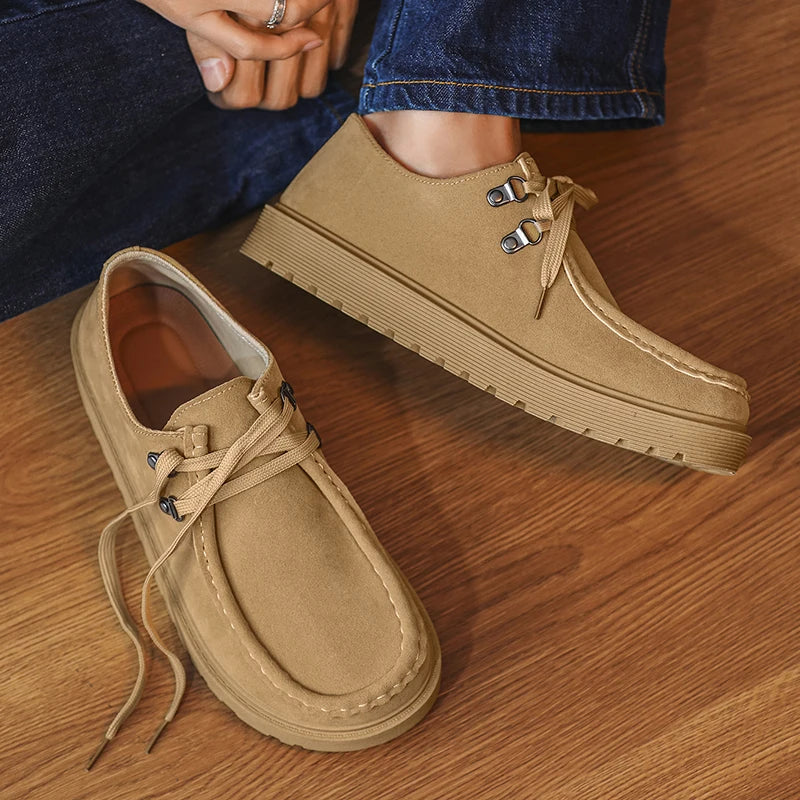 STRONGSHEN Men Casual Shoes Suede Leather Board Shoes Men Retro Thick Soled Suede Shoes Man Zapatos Para Hombre Calzado Hombre