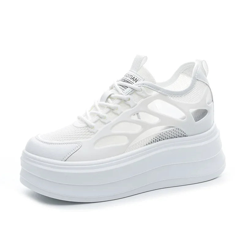 Koznoy 9cm Air Mesh Synthetic Leather Platform Wedge Sneakers High Brand Casual Women Shoes Ladies Vulcanize Summer Breathable