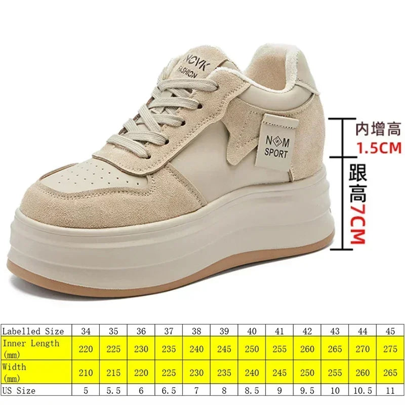 Koznoy 8.5cm Cow Suede Genuine Leather Platform Flats Autumn Spring Loafer Chunky Sneaker High Brand Comfy Vulcanize Women Shoes