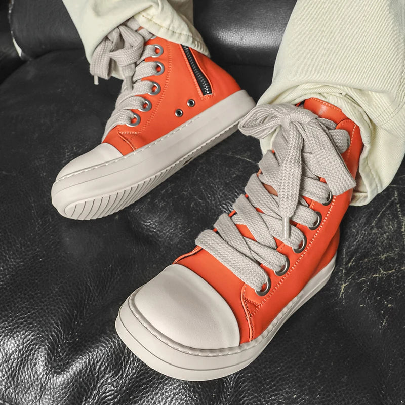 Men's Women Platform Sneakers Zipper Lace Up Casual Leather Shoes Campus High Top Sports Board Shoes Large Size Chaussure Femme