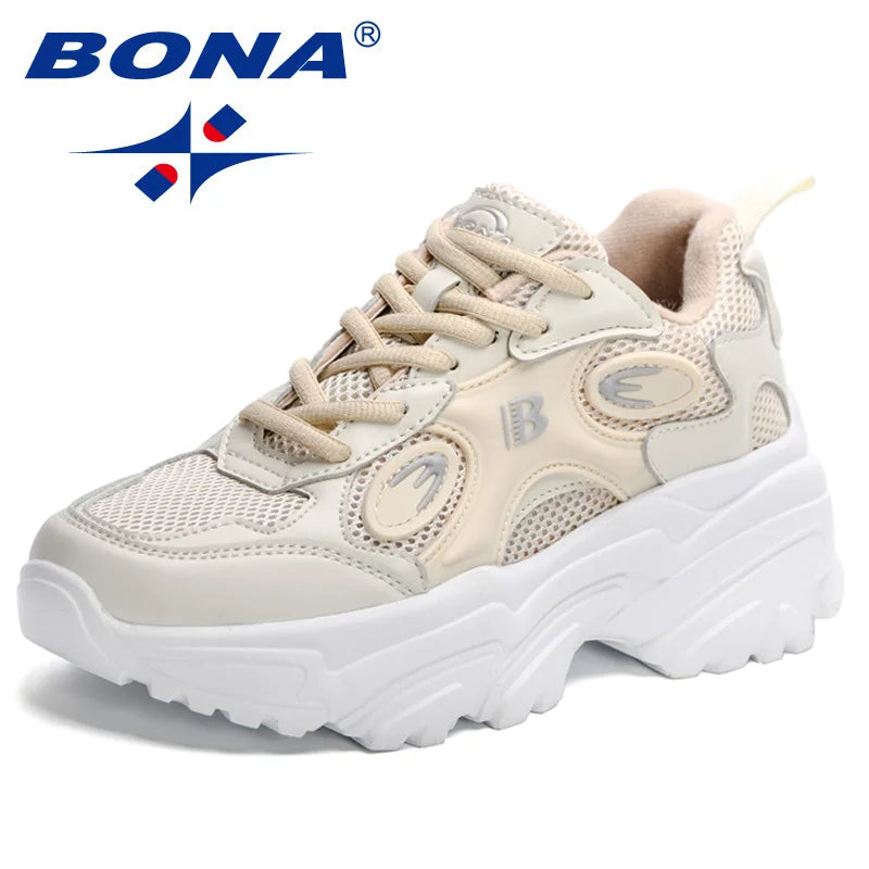 BONA  New Designers Women Lace Up Platform Sneakers Ladies Leisure Feminino Casual Shoes Breathable Walking Shoes