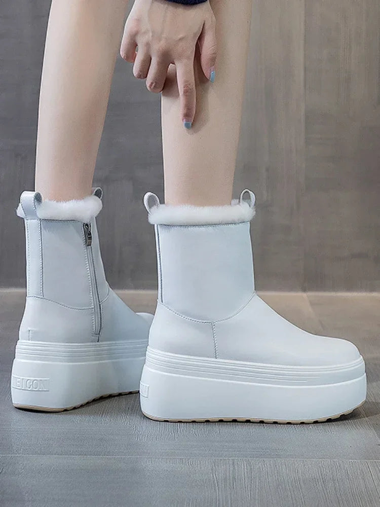 Fujin Snow Boots 2024 Women Boots Warm Genuine Leather Autumn Winter Motorcycle Booties Platform Super Thick Sole Shoes