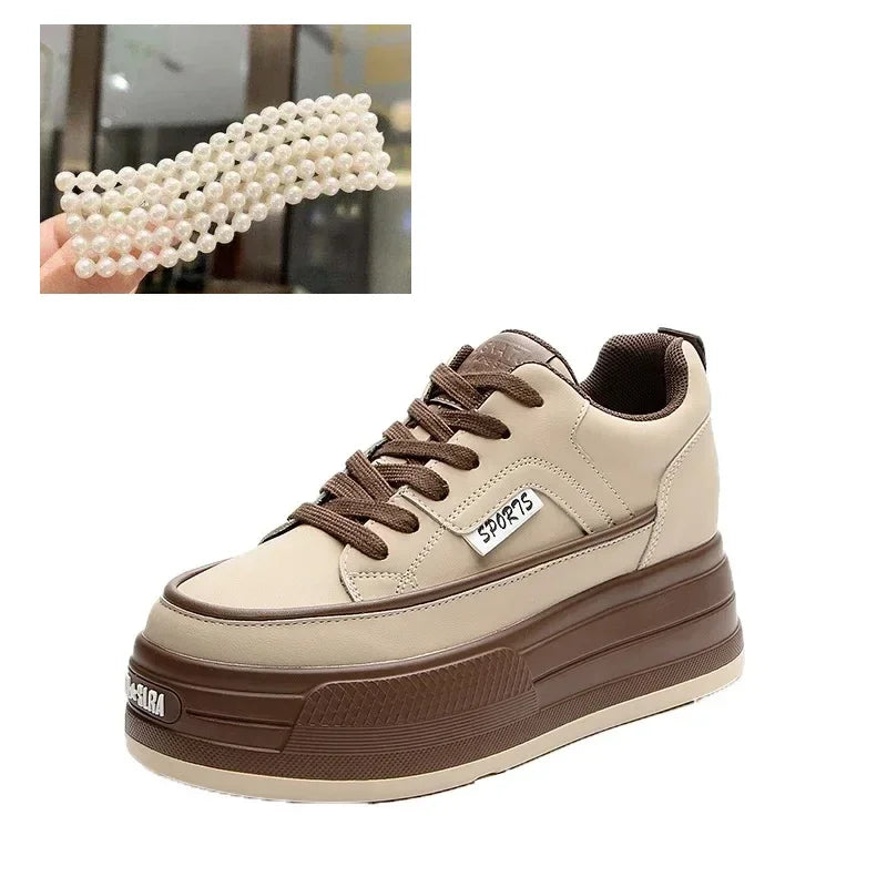 Fujin 7cm Genuine Leather Platform Wedge Sneakers Women Shoes Leather Heel Pumps Boots Women Spring Autumn Summer board Shoes