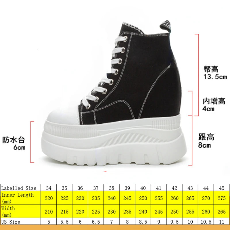 Fujin 12cm New Denim Women Breathable Platform Hidden Heels Shoes Genuine Leather Synthetic Chimney Fashion Spring Ankle Booties