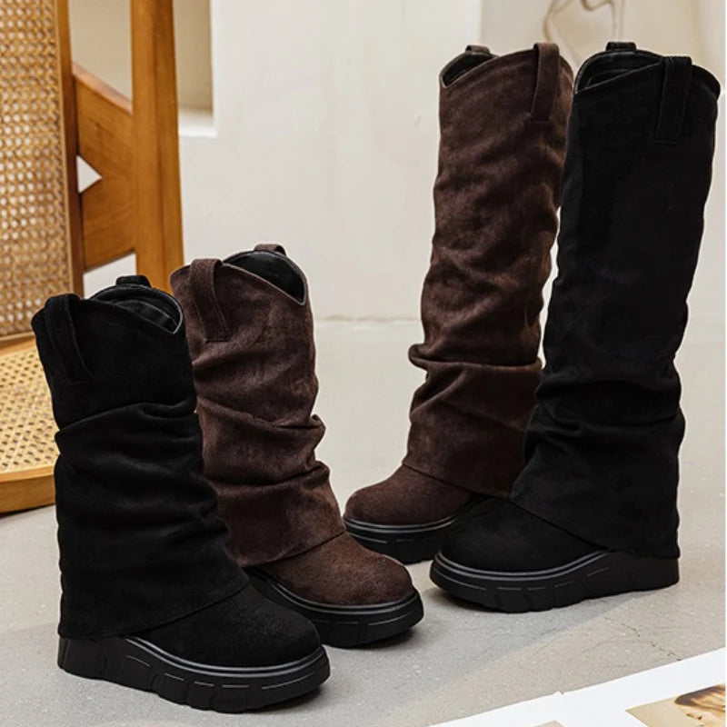 fujin 10cm heel knee high boots for women platform boots ankle spring autumn winter wedge comfy comfortable boots Ankle Booties