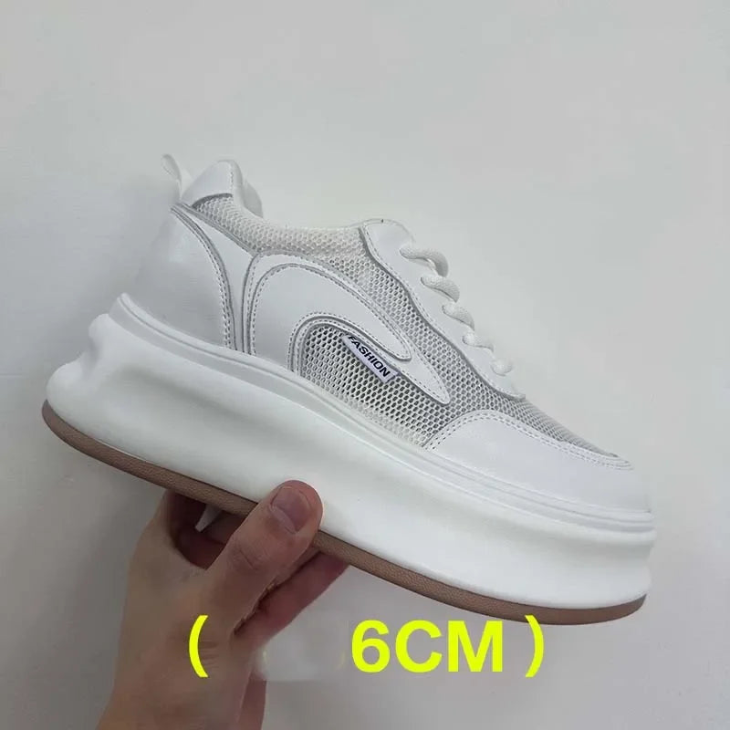 Fujin 8cm New Platform Wedge Sneakers Air Mesh Summer Sandals Shoes Women Shoes Spring Autumn Genuine Leather Vulcanize Footwear