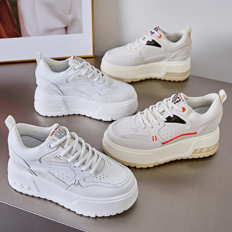 Fujin 9cm Microfiber Women Platform Wedge Chunky Sneakers Causal Walking Breathable Vulcanize Comfy Fashion Skate Board Shoes