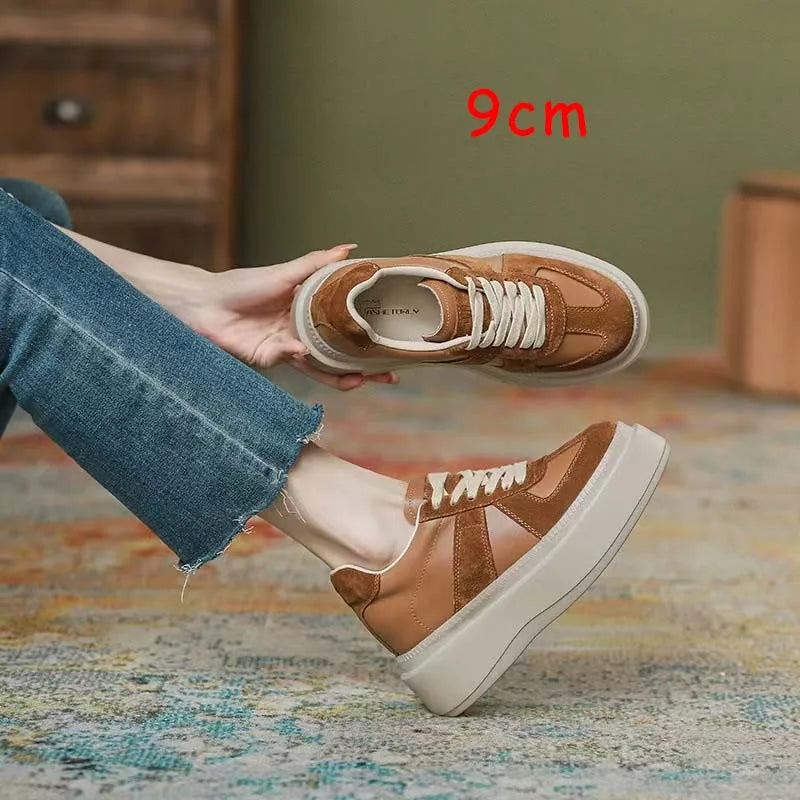 Fujin 9cm 6cm Patent Genuine Leather Suede Women Casual Spring Shoes Super Thick Fashion Sneakers Chunky Shoes Platform Wedge