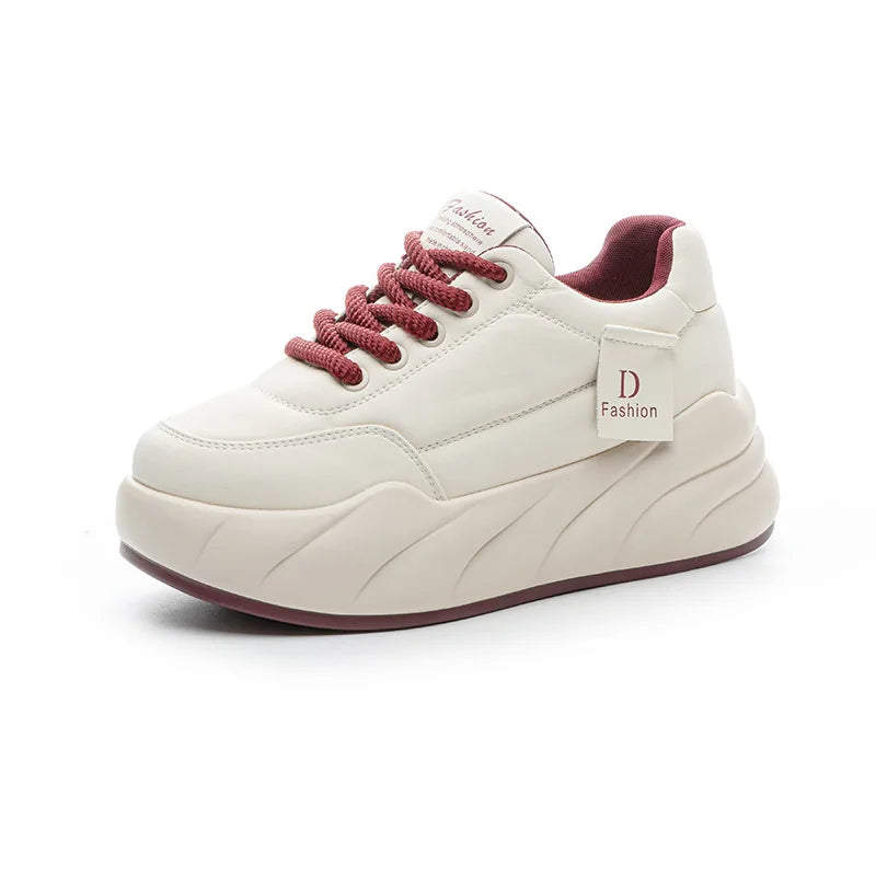 Koznoy 7cm Cow Genuine Leather Women Platform Wedge Fashion Lace Up Shoes Vulcanize Chunky Sneaker Ladies Fashion Vulcanize