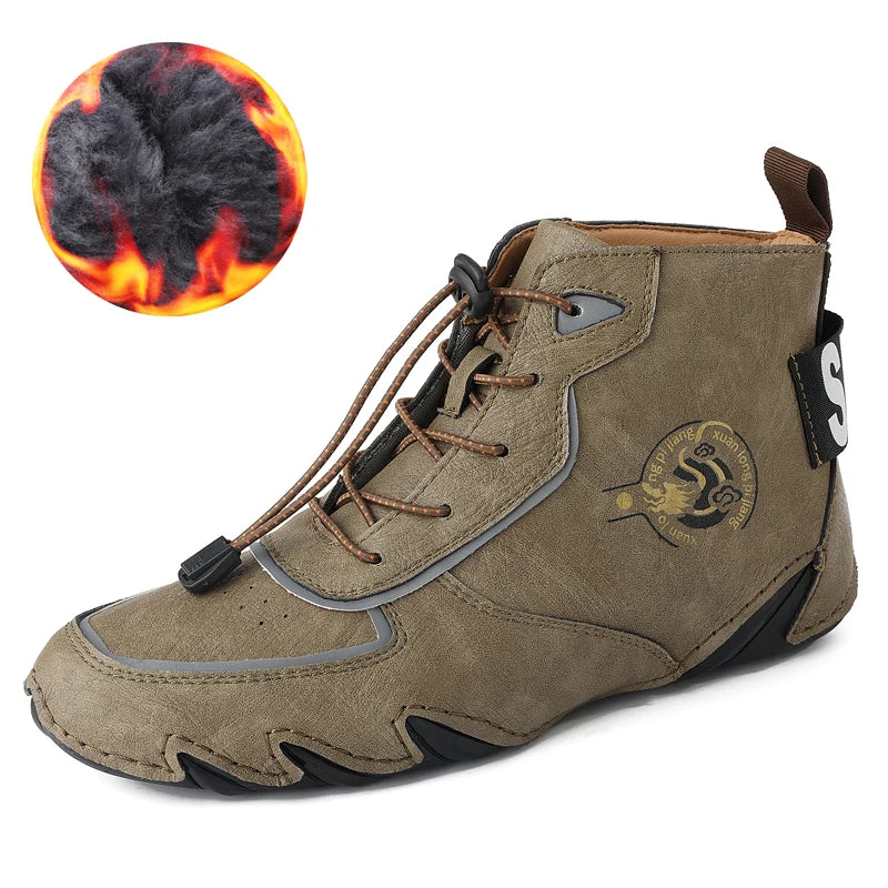 STRONGSHEN Men Leather Ankle Boots Winter Warm Plush Snow Boots Men Outdoor Sneakers Male Waterproof Non-slip Moccasins Boots
