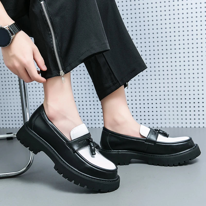 STRONGSHEN Fashion Men Tassel Loafers Leather Shoes Business Formal Shoes Designer Oxford Shoes Mens Platform Party Wedding Shoe