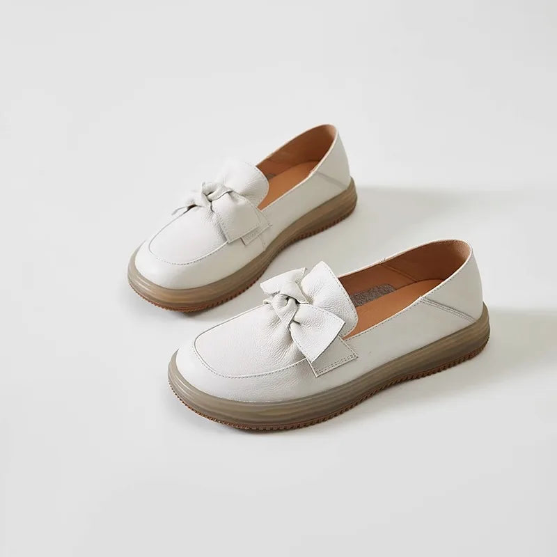WOIZGIC Female Mother Ladies Women's Genuine Leather Flats Loafers Shoes Platform Slip On Bowknot Vulcanized Shoes Mujer Zapatos