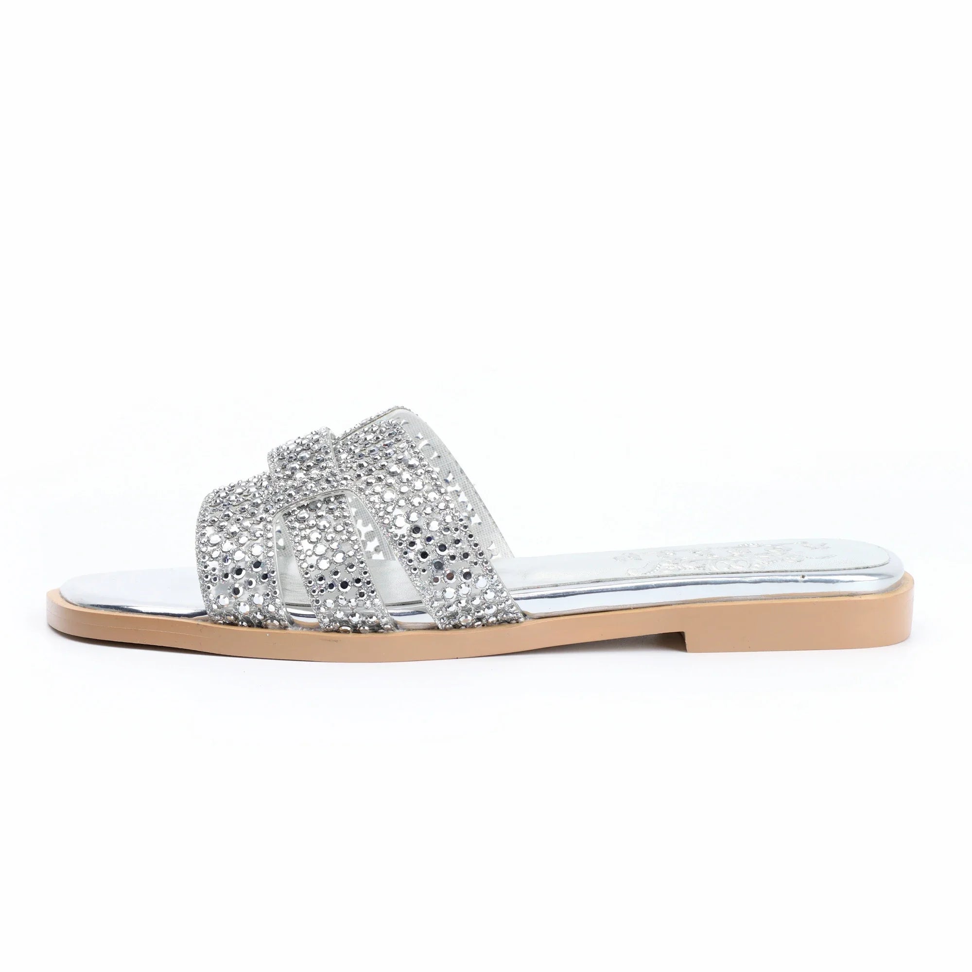 Luxury Women's Sandals Comfortable Flat Slip On Silver Rhinestone Sandals Designer High Quality Shoes