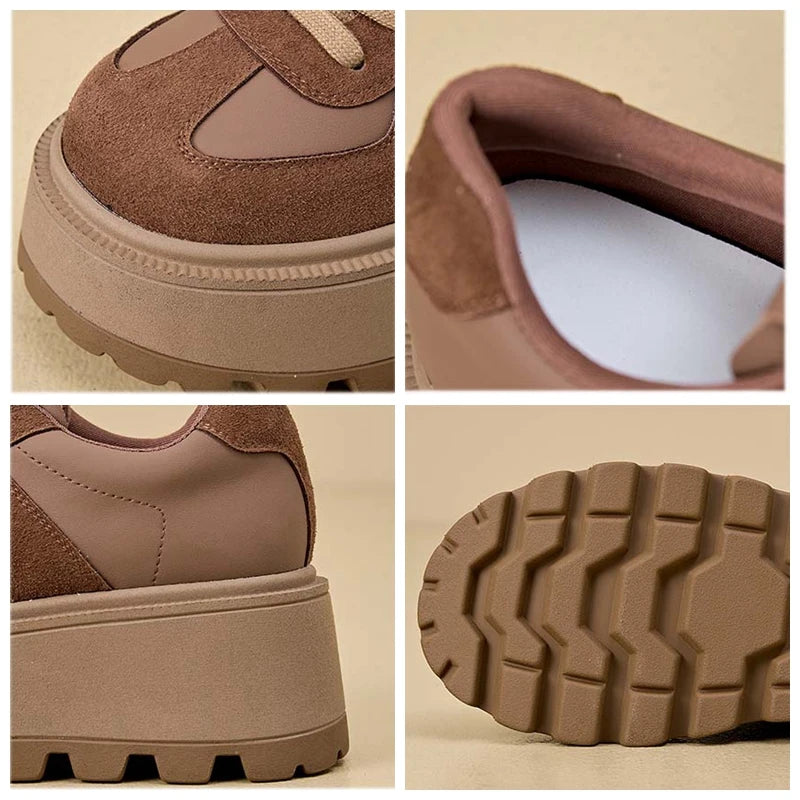 Fujin 8cm Microfiber Genuine Leather Breathable Fashion Chunky Sneaker Flats Booties Boots Spring Autumn Women Vulcanize Shoes