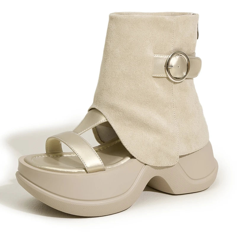 Autuspin Summer Peep Toe Shoes Women Fashion Hollow Out Sandals Boots Female Microfiber Leather Ladies Ankle Booties Streetwear