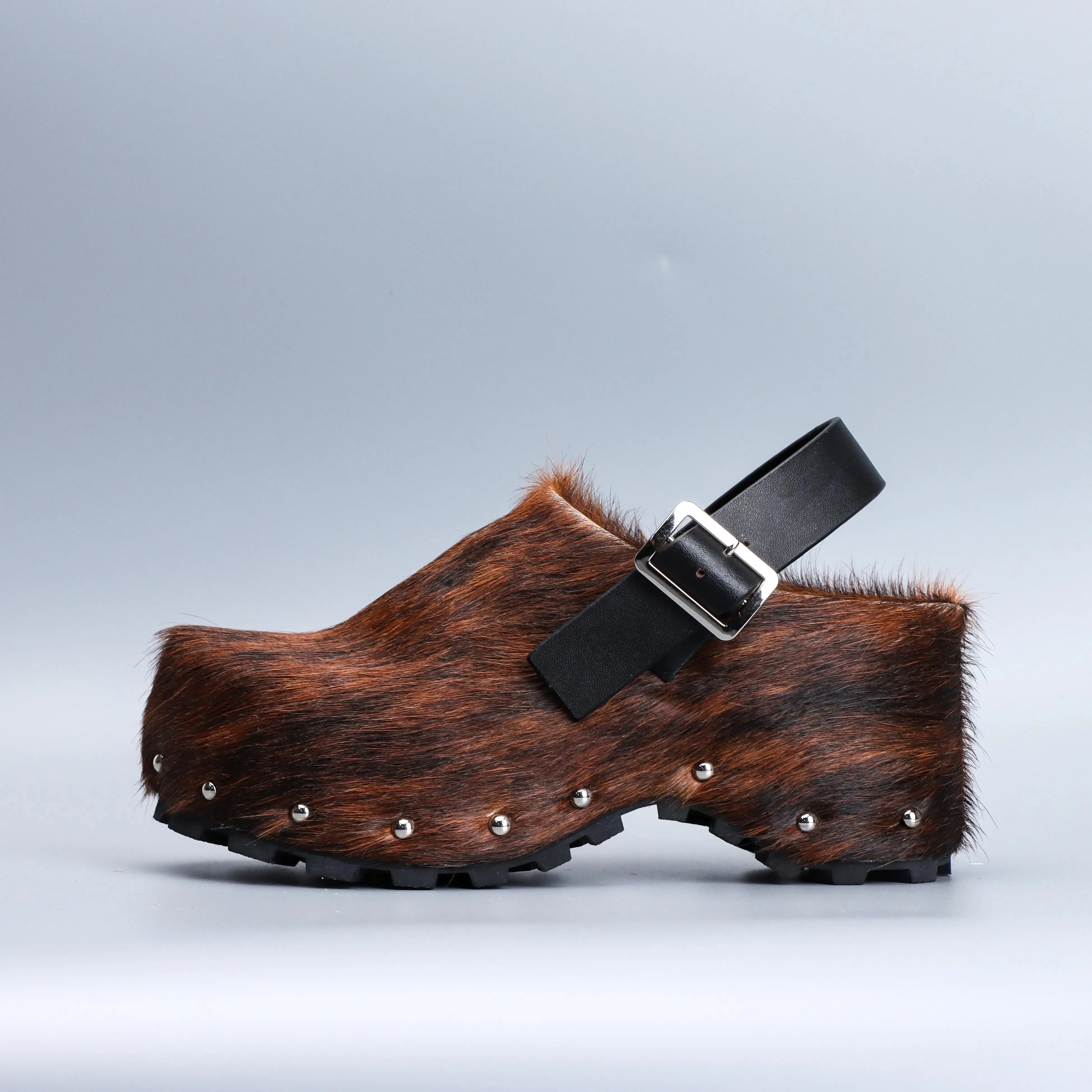 Designer Luxury Platform Mules 2025 Women Real Calf Hair Leather Lined Slip On Clogs Slides Sandals Summer Fashion Comfort Shoes