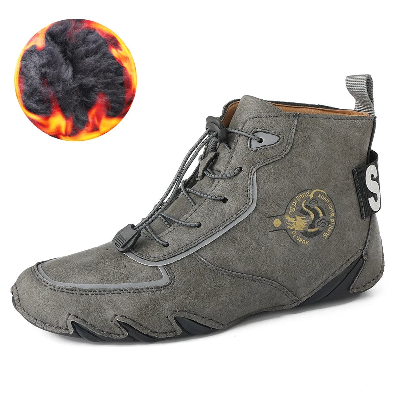 STRONGSHEN Men Leather Ankle Boots Winter Warm Plush Snow Boots Men Outdoor Sneakers Male Waterproof Non-slip Moccasins Boots