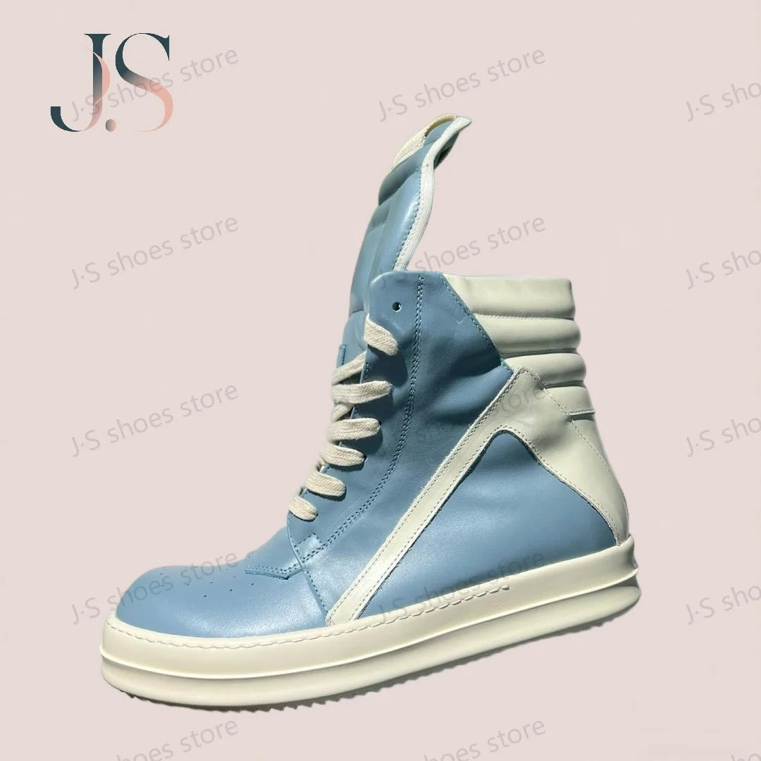 Brand Men Shoe R-o Wathet Blue Leather High Top Shoes Sneaker Women Boots Casual Shoes Zipper Geobasket Ankle Boot Sneakers