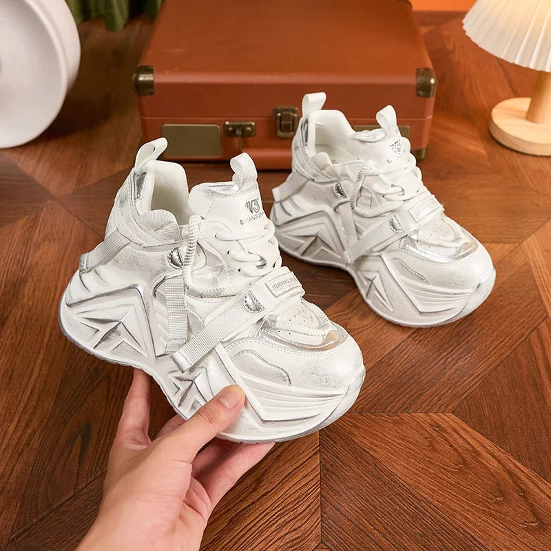 AUTUSPIN 2025 Winter Spring Women Sneakers Chunky Platforms Hidden Heels Leisure Vulcanized Shoes Retro Soft Thick Soled Sneaker