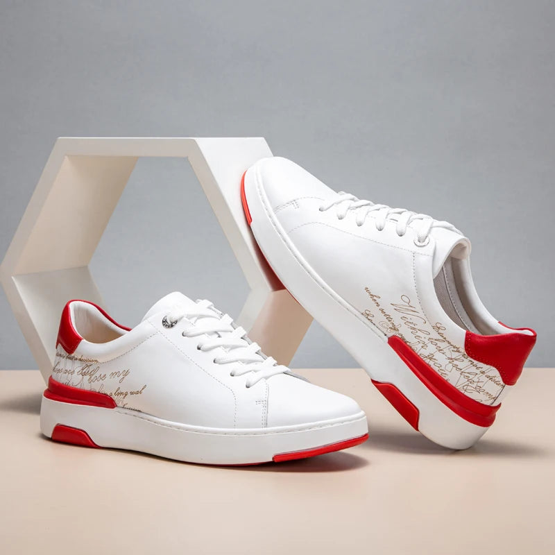 Casual shoes Men's Business Leather Shoes 2024 New White Red Bottom Simple Lace up Shoes Gift Box