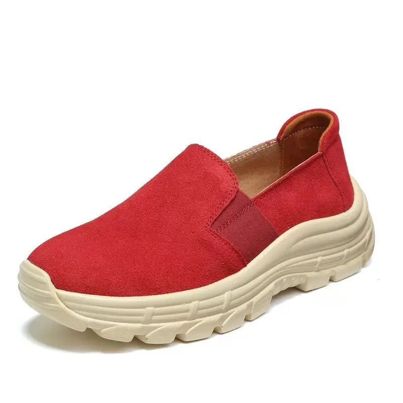 WOIZGIC Women Flats Ladies Mother Female Cow Suede Genuine Leather Shoes Loafers Sports Non Slip Breathable Vulcanized Shoes