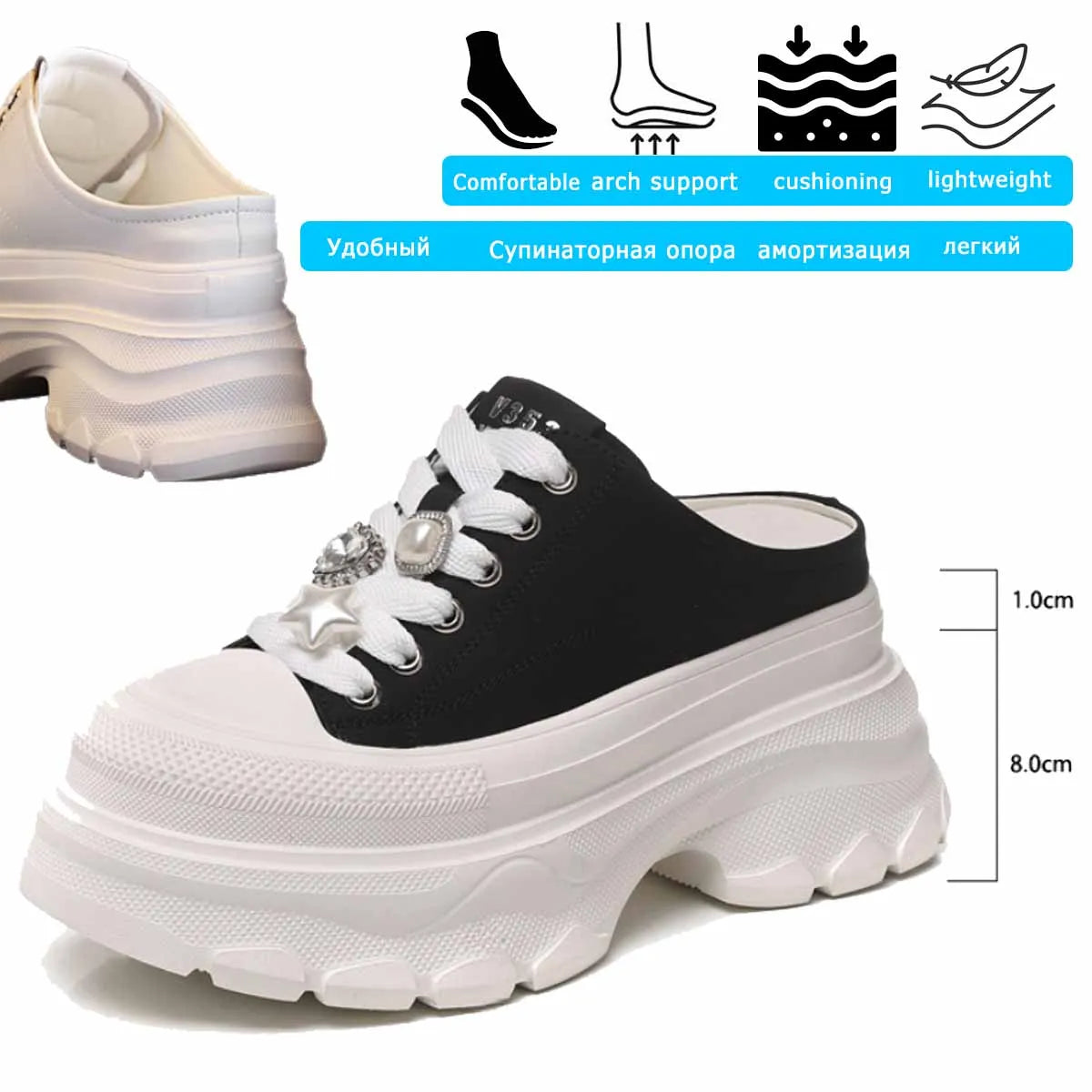 Fujin 9cm Denim Leather Platform Wedge Flats Shoes Chunky Sneaker Casual Comfy Platform Wedge High Brand Slipper Shoes