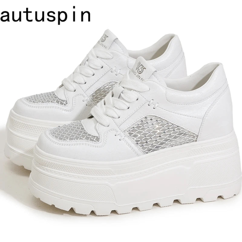 AUTUSPIN Summer Splicing Women's Shoes Breathable Air Mesh Sneakers Outdoor Leisure Female High Platform Sports Shoes Woman