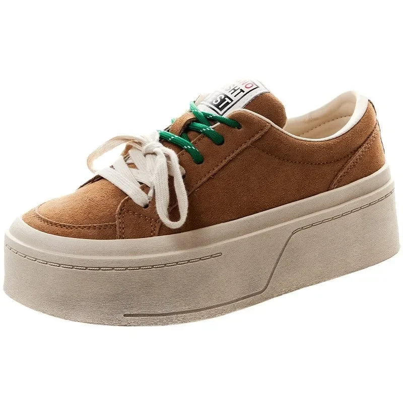 Fujin 5cm Genuine Leather Autumn Vulcanize High Brand Comfy Chunky Sneaker Women Platform Wedge Vulcanize Spring Flats Shoes