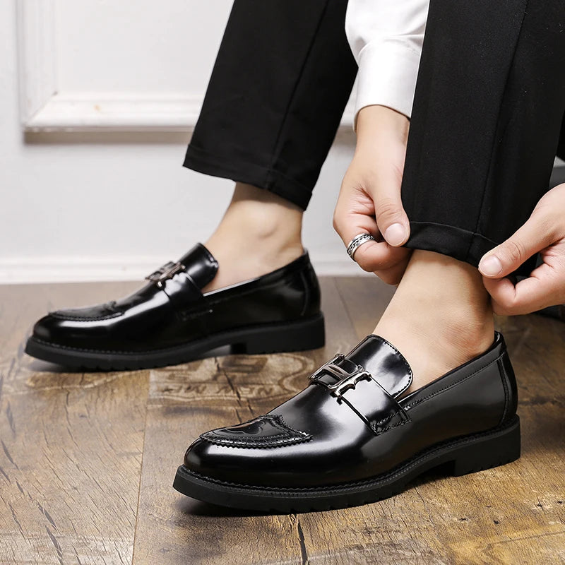 STRONGSHEN Men Formal Leather Shoes Luxury Brand Men's Loafers Dress Moccasins Breathable Slip on Black Driving Shoes Size 38-48