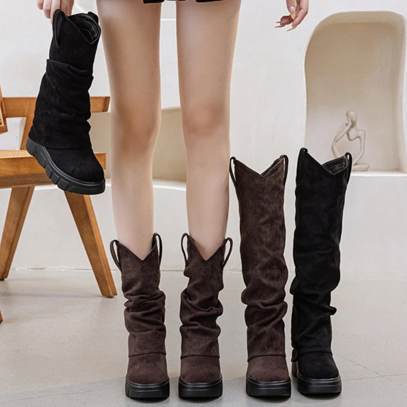 fujin 10cm heel knee high boots for women platform boots ankle spring autumn winter wedge comfy comfortable boots Ankle Booties