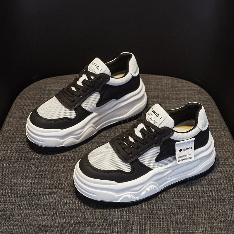 Fujin 7.5cm Women Cow Genuine Leather Spring Autumn Chunky Sneaker Ankle Microfiber Platform Wedge Vulcanize Ankle Booties Shoes