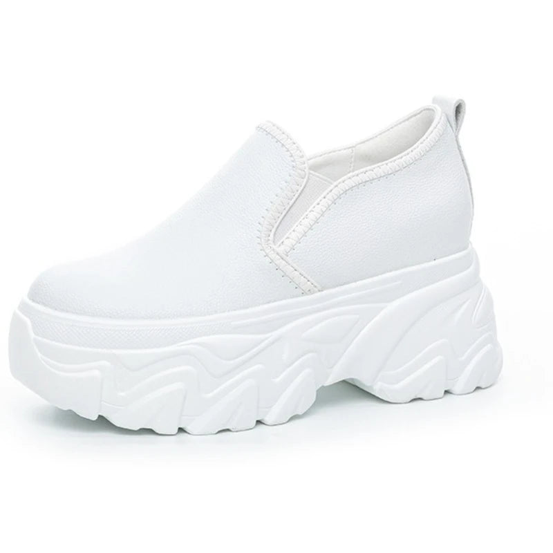Fujin 9cm White Platform Sneakers for Women White Shoes Wedge Chunky Platform Shoes Footwear Female Slip on Slipony Shoes