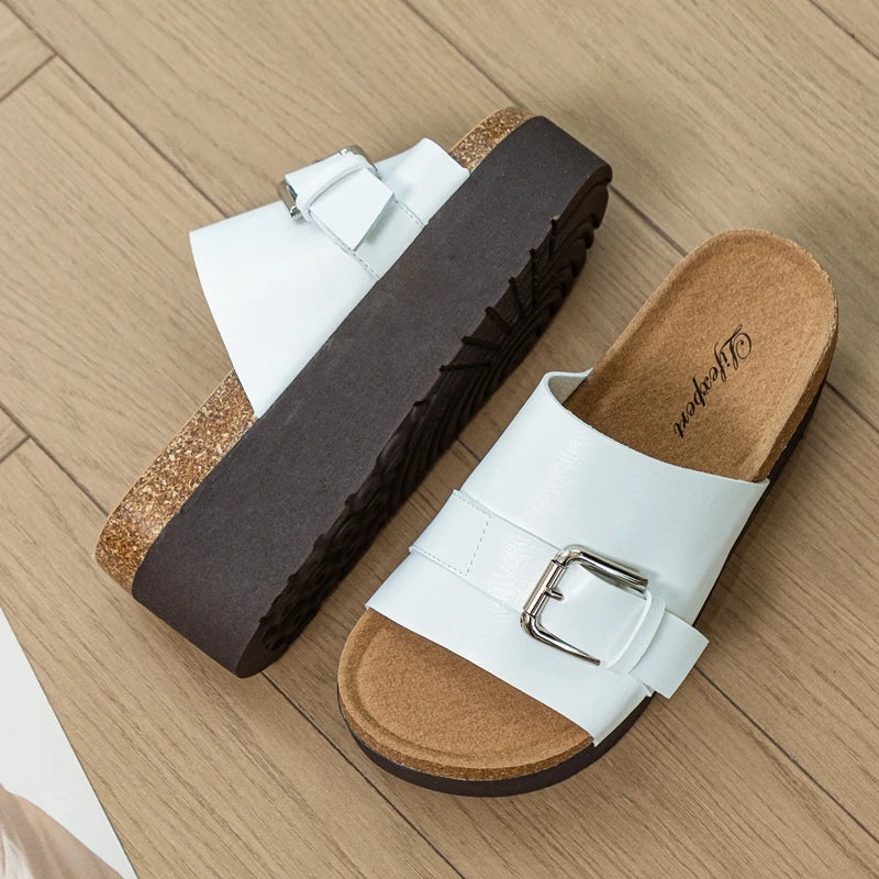 AUTUSPIN 7cm High Heels Women Fashion Slippers Summer Outdoor Casual Flats Soft Leather Platform Sandals Shoes Woman Size 33-39