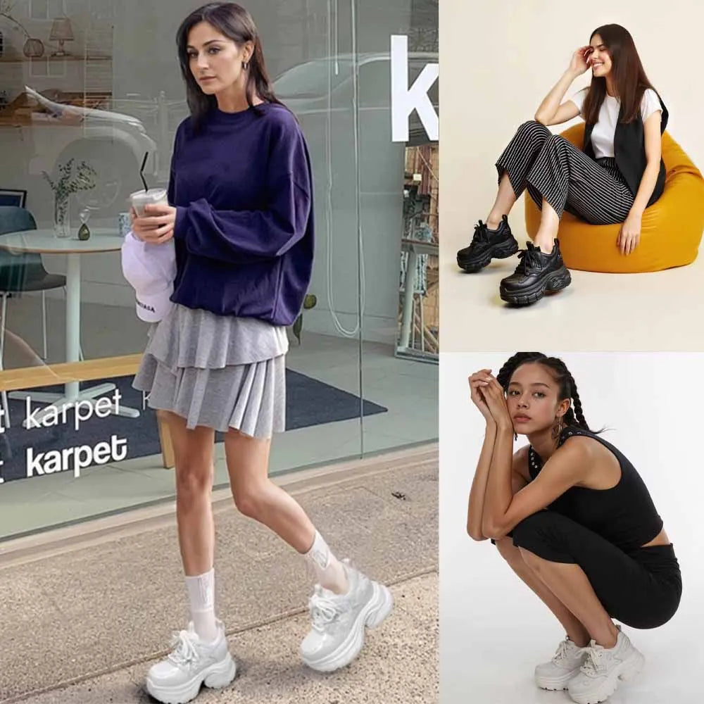 Fujin 12cm Microfiber Leather Chunky Sneaker Loafer Spring Autumn Platform Wedge Vulcanize Vulcanize High Bran Women Shoes