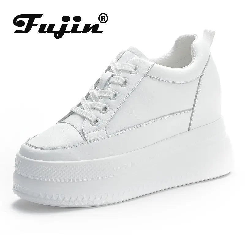 Fujin 9cm Women Shoes Sneakers Platform Heel Height Increased Wedge Pumps White Sneakers Shoe Breathable Heels for Women