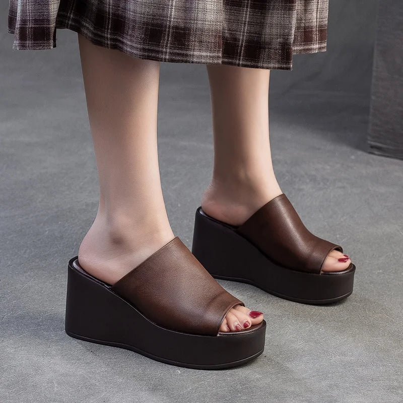 DRKANOL 2025 Women High Wedges Height Increasing Slippers Summer Open Toe Platform Outside Casual Slippers Lady Sandals Slides