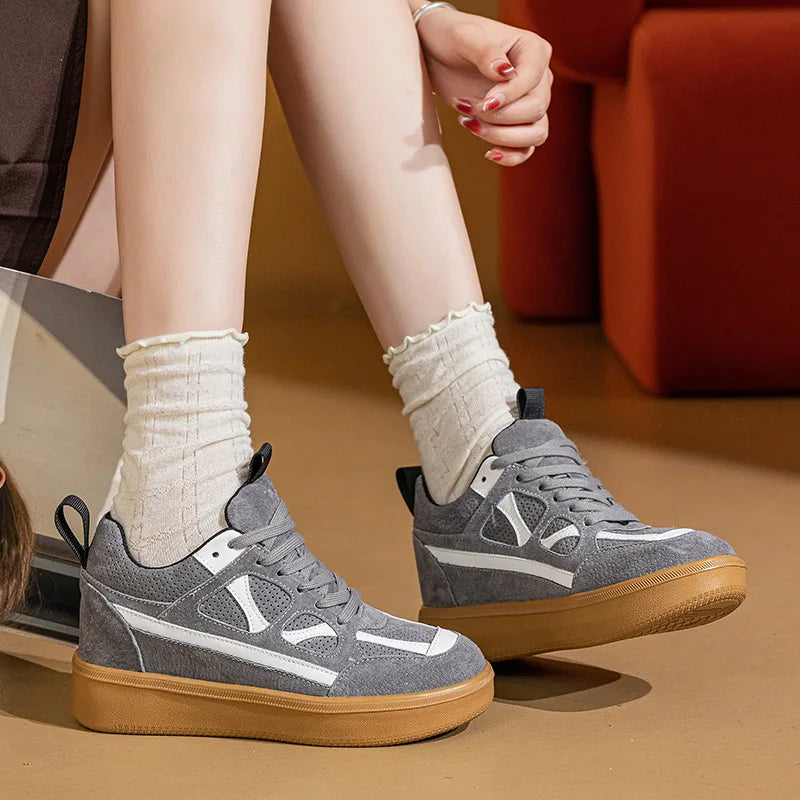 Fujin 8cm Platform Sneakers Genuine Leather Women Casual Shoes Chunky Sneakers Comfortable Non Slip for Walking with Dress