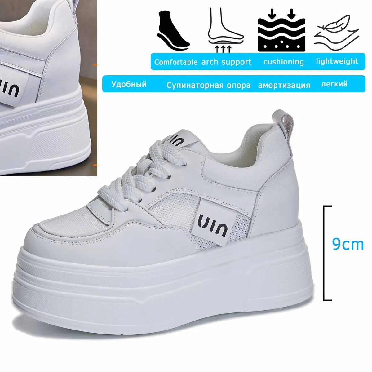 Fujin 9cm Genuine Leather Women Spring Platform Wedge Autumn Sneakers Chunky Comfy Shoes Heels Women Fashion Breathable Ladies