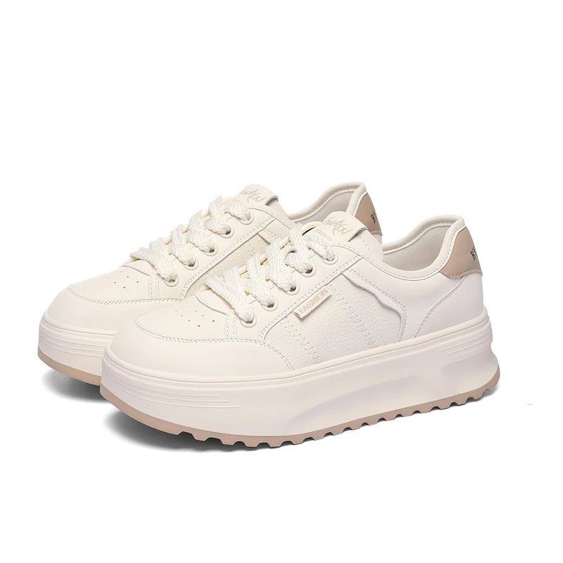 AUTUSPIN 2cm Flat Skateboarding Shoes Women Winter Autumn Synthetic Leather Platform Female Shoes Students Daily Sports Sneakers