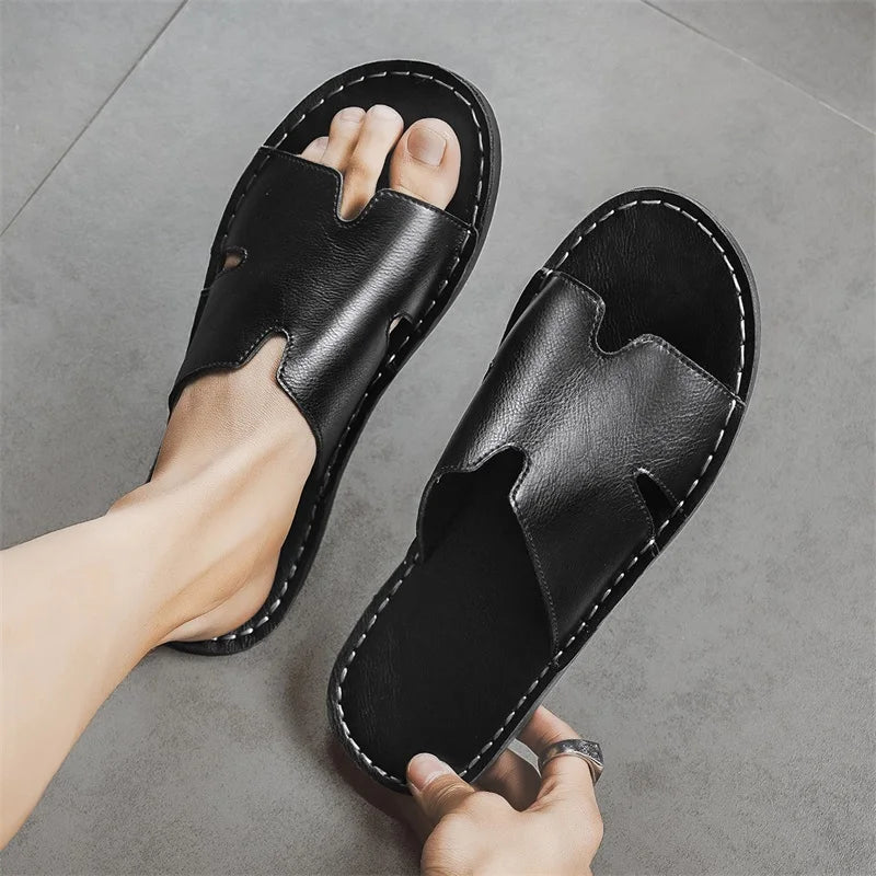 STRONGSHEN Fashion Men's Slippers Summer Outer Wear Non-Slip Wear-Resistant Casual Luxury Slippers Leather Slippers Outdoor