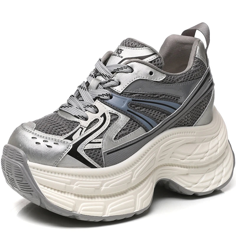AUTUSPIN High Platform Women Sneakers 2025 Spring Fashion Thick Soled Shoes Breathable Mesh Splicing Footwear Outdoor Popular